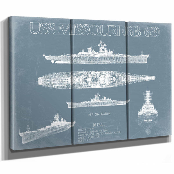 Bella Frye USS Missouri (BB-63) Blueprint Wall Art - Original Battleship Print