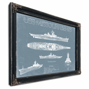 Bella Frye USS Missouri (BB-63) Blueprint Wall Art - Original Battleship Print