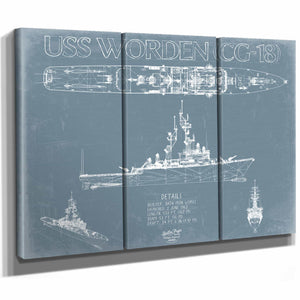 Bella Frye Home & Garden > Decor > Artwork USS Worden (CG-18) Blueprint Wall Art - Original Cruiser Print