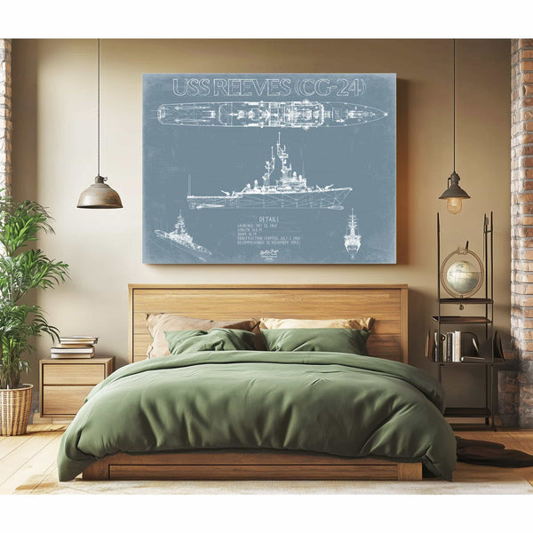 Bella Frye Home & Garden > Decor > Artwork USS Reeves (DLG/CG-24) Blueprint Wall Art - Original Cruiser Print