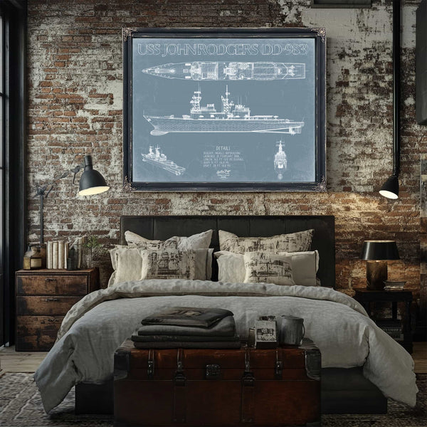 Bella Frye Home & Garden > Decor > Artwork USS John Rodgers (DD-983) Blueprint Wall Art - Original Destroyer Print
