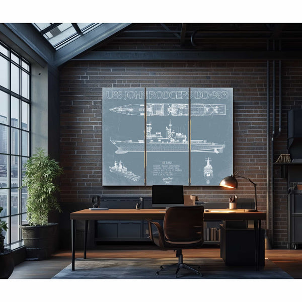 Bella Frye Home & Garden > Decor > Artwork USS John Rodgers (DD-983) Blueprint Wall Art - Original Destroyer Print