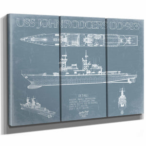 Bella Frye Home & Garden > Decor > Artwork USS John Rodgers (DD-983) Blueprint Wall Art - Original Destroyer Print