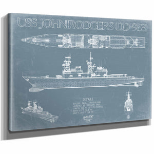 Bella Frye Home & Garden > Decor > Artwork USS John Rodgers (DD-983) Blueprint Wall Art - Original Destroyer Print