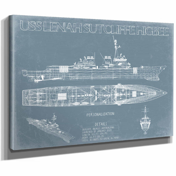 Bella Frye Home & Garden > Decor > Artwork USS Lenah Sutcliffe Higbee (DDG-123) Blueprint Wall Art - Original Guided-Missile Destroyer Print
