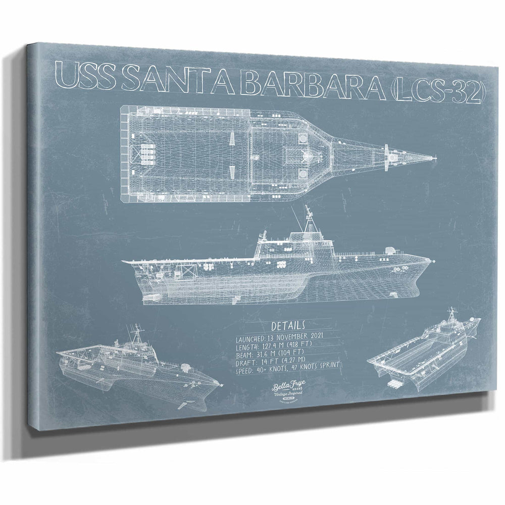 Bella Frye Home & Garden > Decor > Artwork USS Santa Barbara (LCS-32) Blueprint Wall Art