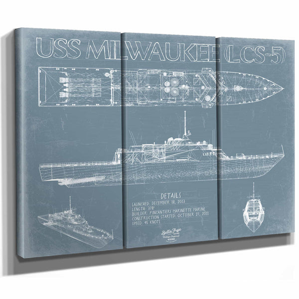 Bella Frye Home & Garden > Decor > Artwork USS Milwaukee (LCS-5) Blueprint Wall Art - Original Littoral Combat Ship Print