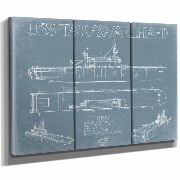 Bella Frye Home & Garden > Decor > Artwork USS Tarawa (LHA-1) Blueprint Wall Art - Original Amphibious Assault Ship Print