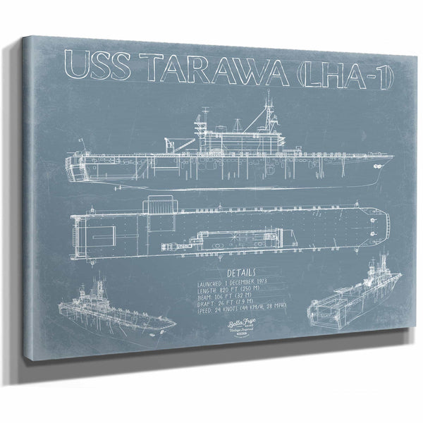 Bella Frye Home & Garden > Decor > Artwork USS Tarawa (LHA-1) Blueprint Wall Art - Original Amphibious Assault Ship Print