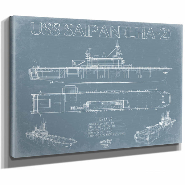 Bella Frye Home & Garden > Decor > Artwork USS Saipan (LHA-2) Blueprint Wall Art - Original Amphibious Assault Ship Print
