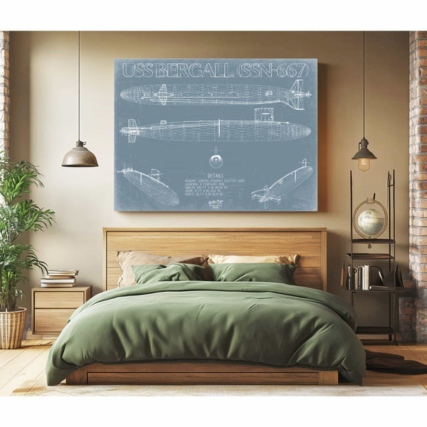 Bella Frye Home & Garden > Decor > Artwork USS Drum (SSN-677) Blueprint Wall Art - Original Submarine Print