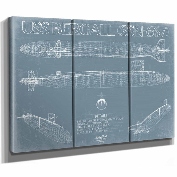 Bella Frye Home & Garden > Decor > Artwork USS Drum (SSN-677) Blueprint Wall Art - Original Submarine Print