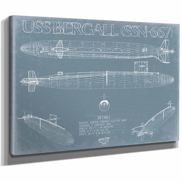 Bella Frye Home & Garden > Decor > Artwork USS Drum (SSN-677) Blueprint Wall Art - Original Submarine Print