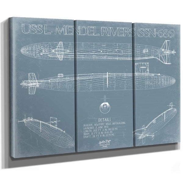 Bella Frye Home & Garden > Decor > Artwork USS L. Mendel Rivers (SSN-686) Blueprint Wall Art - Original Nuclear-powered Attack Submarine Print