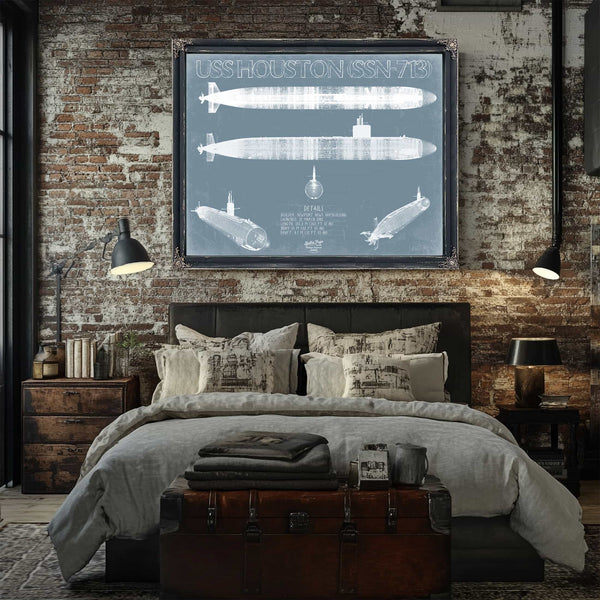 Bella Frye Home & Garden > Decor > Artwork USS Houston (SSN-713) Blueprint Wall Art - Original Submarine Print