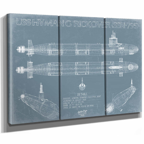 Bella Frye Home & Garden > Decor > Artwork USS Hyman G. Rickover (SSN-795) Blueprint Wall Art - Original Submarine Print