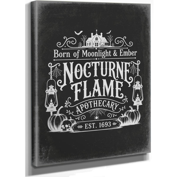 Nocturne Flame Sign Halloween wall art, stretched canvas