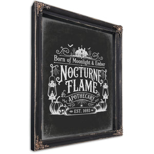 Nocturne Flame Sign Halloween wall art, Ebony frame