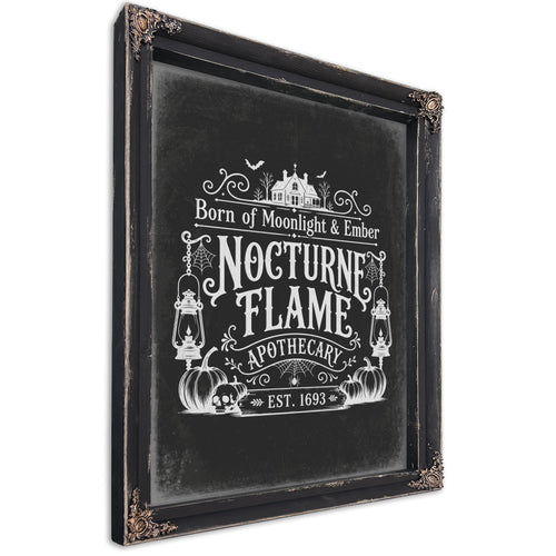 Nocturne Flame Sign Halloween wall art, Ebony frame