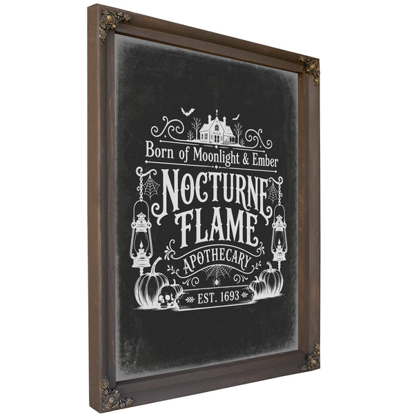 Nocturne Flame Sign Halloween wall art, Bourbon frame
