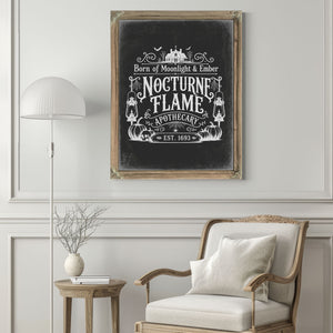 Nocturne Flame Sign Halloween wall art in a styled room