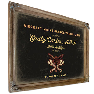 Personalized Aircraft Maintenance Technician Sign, Torqued to Spec, Black & Gold, image 6