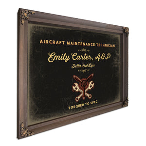 Personalized Aircraft Maintenance Technician Sign, Torqued to Spec, Black & Gold, image 7