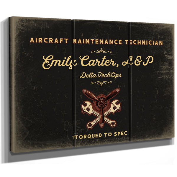 Personalized Aircraft Maintenance Technician Sign, Torqued to Spec, Black & Gold, image 14