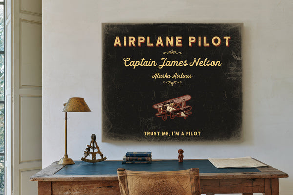 Personalized Airplane Pilot Sign, Trust Me, I'm a Pilot, Black & Gold, image 2