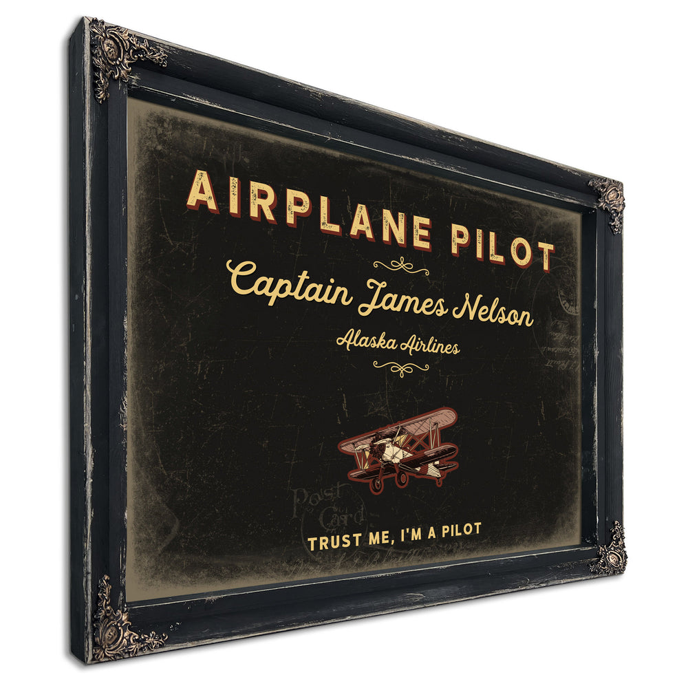Personalized Airplane Pilot Sign, Trust Me, I'm a Pilot, Black & Gold, image 1