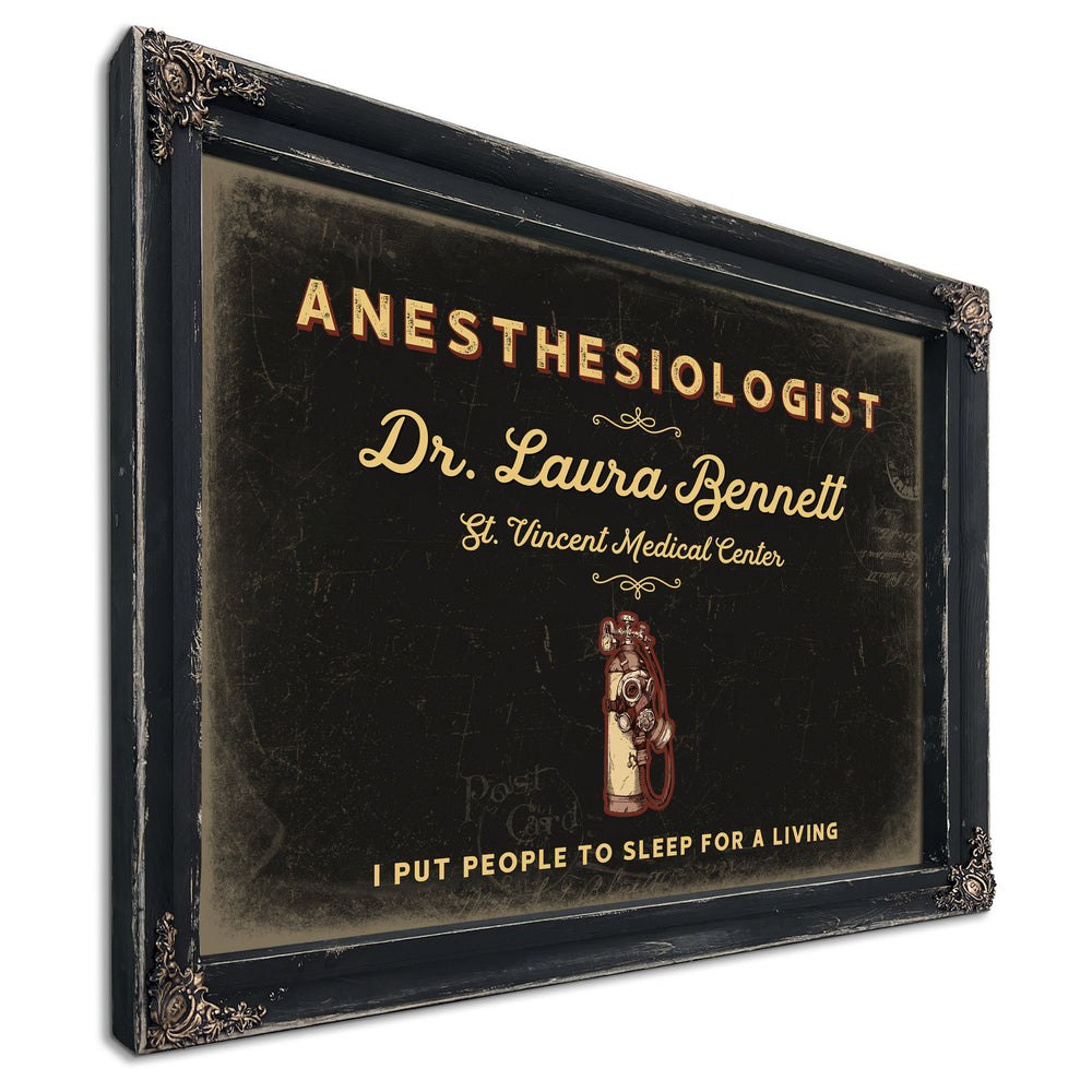 Personalized Anesthesiologist Sign, I Put People to Sleep for a Living, Black & Gold, image 1