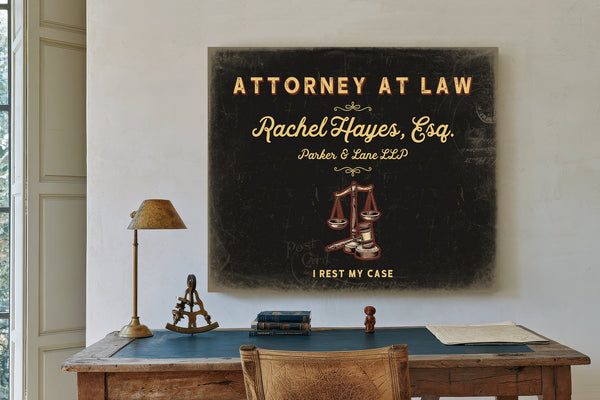 Personalized Attorney at Law Sign, I Rest My Case, Black & Gold, image 2