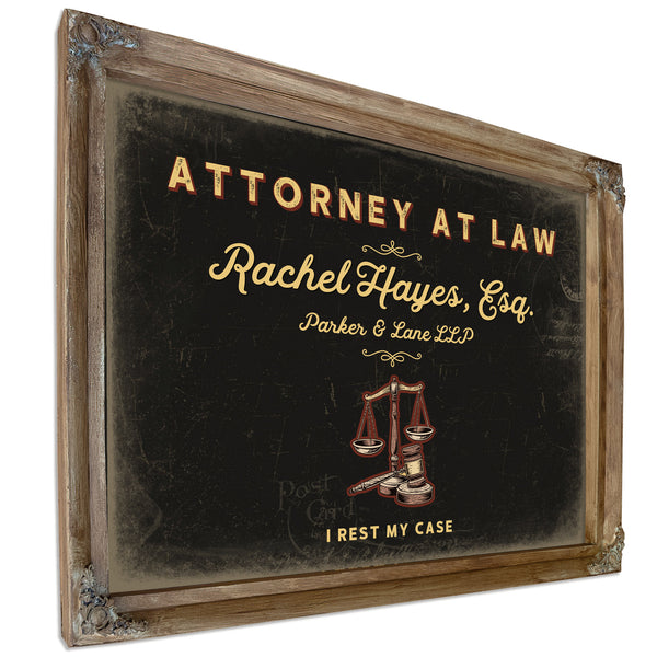 Personalized Attorney at Law Sign, I Rest My Case, Black & Gold, image 6