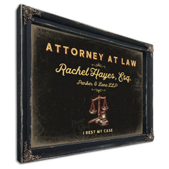 Personalized Attorney at Law Sign, I Rest My Case, Black & Gold, image 1