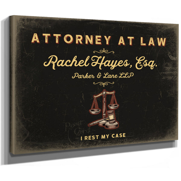 Personalized Attorney at Law Sign, I Rest My Case, Black & Gold, image 8