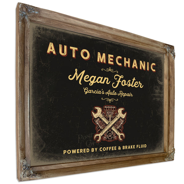 Personalized Auto Mechanic Sign, Powered by Coffee & Brake Fluid, Black & Gold, image 6