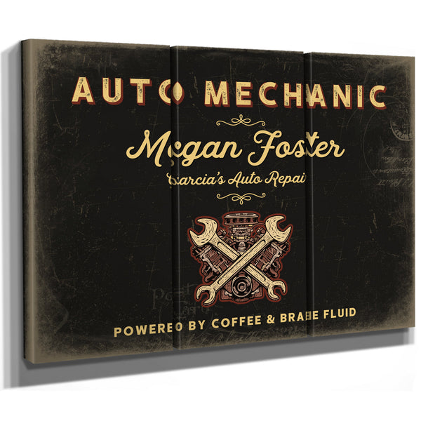 Personalized Auto Mechanic Sign, Powered by Coffee & Brake Fluid, Black & Gold, image 14