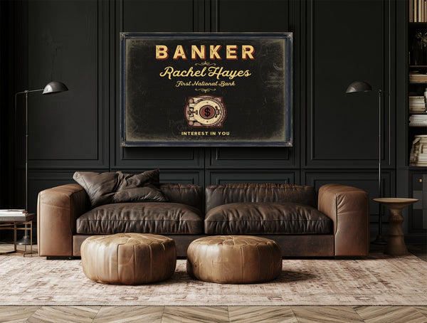 Personalized Banker Sign, Interest in You, Black & Gold, image 17