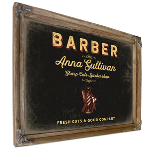 Personalized Barber Sign, Fresh Cuts & Good Company, Black & Gold, image 6