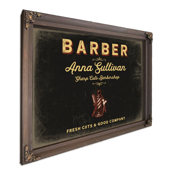 Personalized Barber Sign, Fresh Cuts & Good Company, Black & Gold, image 7