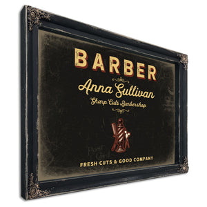 Personalized Barber Sign, Fresh Cuts & Good Company, Black & Gold, image 1