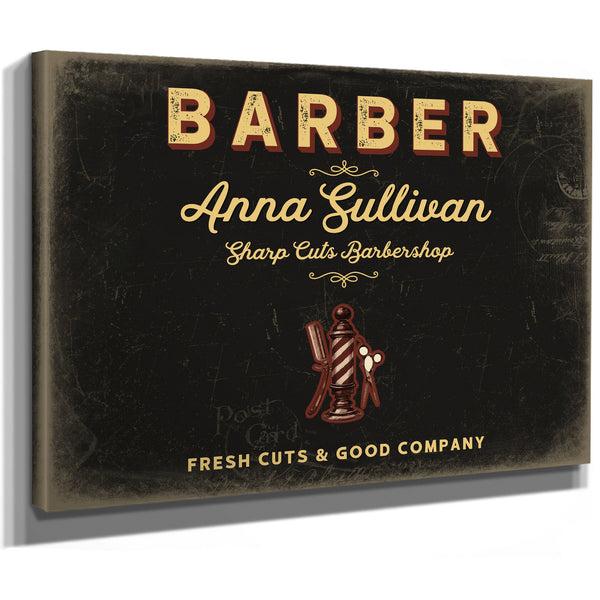 Personalized Barber Sign, Fresh Cuts & Good Company, Black & Gold, image 8