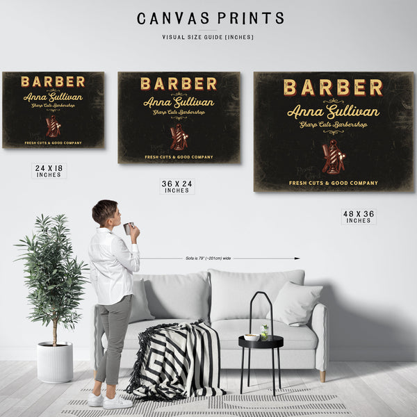 Personalized Barber Sign, Fresh Cuts & Good Company, Black & Gold, image 10