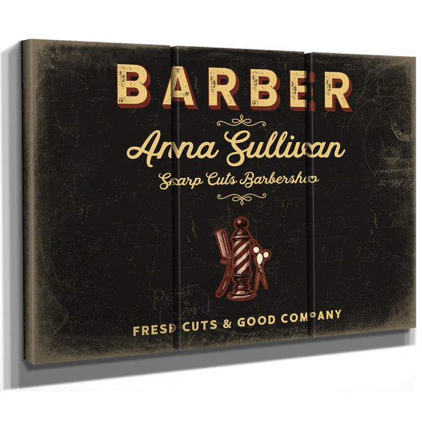 Personalized Barber Sign, Fresh Cuts & Good Company, Black & Gold, image 14