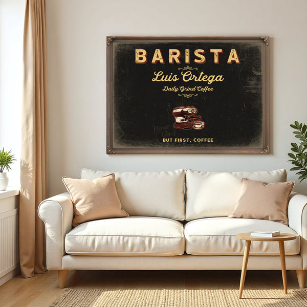 Personalized Barista Sign, But First, Coffee, Black & Gold, image 5