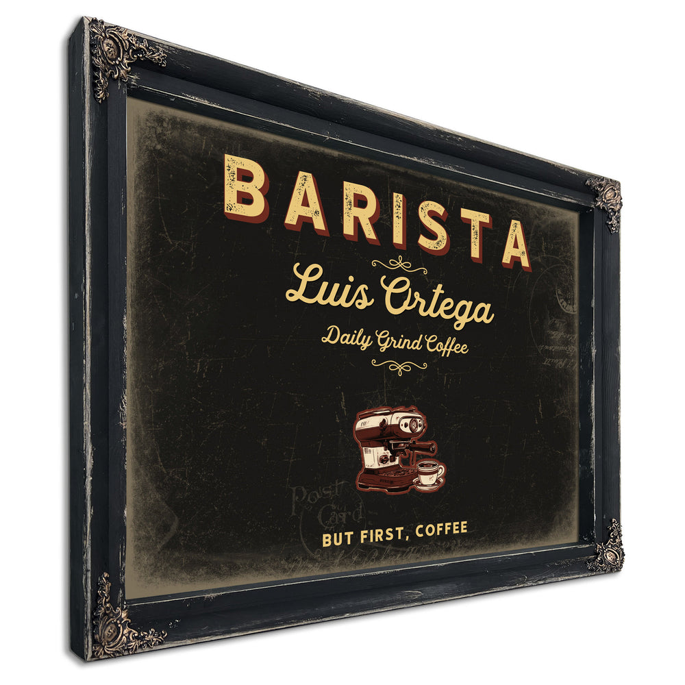 Personalized Barista Sign, But First, Coffee, Black & Gold, image 1