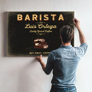Personalized Barista Sign, But First, Coffee, Black & Gold, image 9