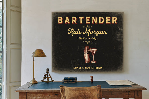 Personalized Bartender Sign, Shaken, Not Stirred, Black & Gold, image 2