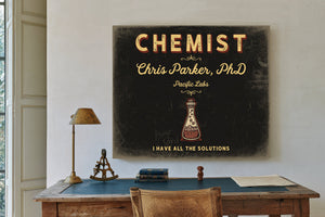 Personalized Chemist Sign, I Have All the Solutions, Black & Gold, image 2