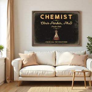 Personalized Chemist Sign, I Have All the Solutions, Black & Gold, image 5